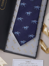 Blue Horse Rider Teflon Silk Necktie