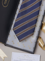 Blue & Brown Stripes Teflon Silk Necktie