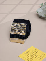 Blue & Beige Stripe Silk Knitted Necktie