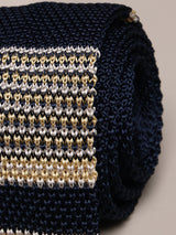 Blue & Beige Stripe Silk Knitted Necktie