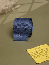Blue Solid Silk Knitted Necktie