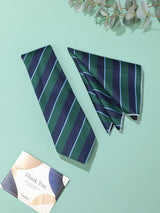 Green & Blue Stripe Necktie & Pocket Square Giftset