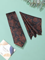 Brown Floral Necktie & Pocket Square Giftset