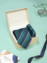 Green & Blue Stripe Necktie & Pocket Square Giftset