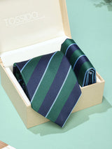 Green & Blue Stripe Necktie & Pocket Square Giftset