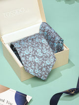 Grey & Blue Floral Necktie & Pocket Square Giftset