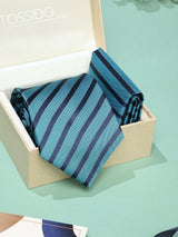 Teal Stripe Necktie & Pocket Square Giftset