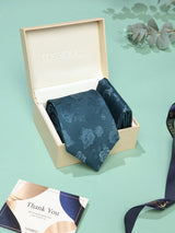 Teal Floral Necktie & Pocket Square Giftset