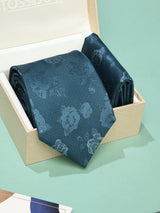 Teal Floral Necktie & Pocket Square Giftset
