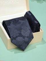 Blue Floral Necktie & Pocket Square Giftset