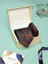 Brown Floral Necktie & Pocket Square Giftset