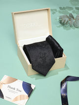 Black Floral Necktie & Pocket Square Giftset