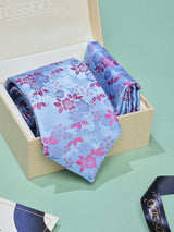 Blue Floral Necktie & Pocket Square Giftset