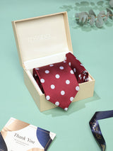 Maroon Polka Necktie & Pocket Square Giftset