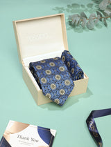Blue Floral Necktie & Pocket Square Giftset