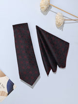 Black Geometric Necktie & Pocket Square Giftset