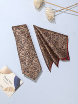 Gold Floral Necktie & Pocket Square Giftset