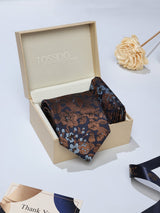 Brown Floral Necktie & Pocket Square Giftset