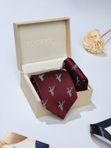 Maroon Deer Necktie & Pocket Square Giftset