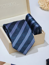 Blue Stripe Necktie & Pocket Square Giftset