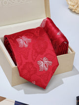 Red Floral Necktie & Pocket Square Giftset