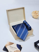 Blue Stripe Necktie & Pocket Square Giftset