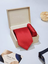 Red Geometric Necktie & Pocket Square Giftset