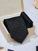 Black Floral Necktie & Pocket Square Giftset