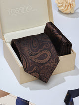 Brown Paisley Necktie & Pocket Square Giftset