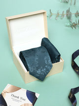 Teal Floral Necktie & Pocket Square Giftset