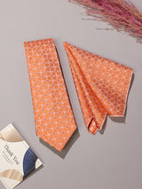 Orange Check Necktie & Pocket Square Giftset