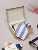 Beige & Blue Stripe Necktie & Pocket Square Giftset