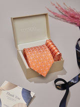Orange Check Necktie & Pocket Square Giftset
