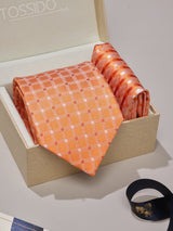 Orange Check Necktie & Pocket Square Giftset