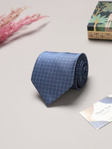 Steel Blue Checks Broad + Long Necktie