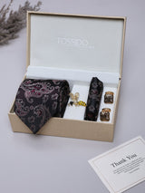Blue Paisley Necktie Pocket Square Brooch & Cufflinks Giftset