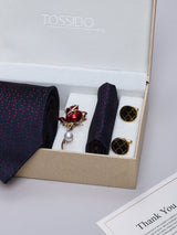 Blue Dot Necktie Pocket Square Brooch & Cufflinks Giftset