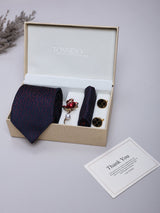 Blue Dot Necktie Pocket Square Brooch & Cufflinks Giftset