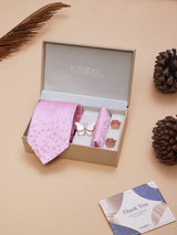 Pink Paisley Necktie Pocket Square Brooch & Cufflinks Giftset