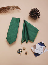 Green Abstract Necktie Pocket Square Brooch & Cufflinks Giftset