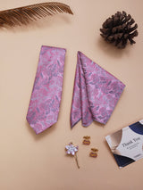 Pink Floral Necktie Pocket Square Brooch & Cufflinks Giftset