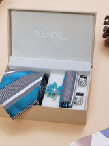 Multicolor Striped Necktie Pocket Square Brooch & Cufflinks Giftset