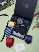 Blue & Red Patterned Woven Neckties – 9 Piece Gift Set
