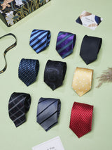 Blue & Red Patterned Woven Neckties – 9 Piece Gift Set