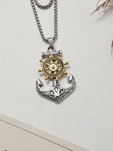 Silver & Gold Anchor Ship Wheel Men's Chain