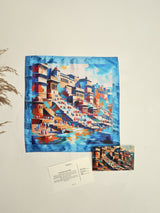 Varanasi Ghats Blue Printed Pocket Square