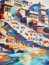 Varanasi Ghats Blue Printed Pocket Square