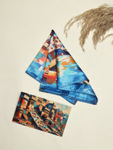 Varanasi Ghats Blue Printed Pocket Square