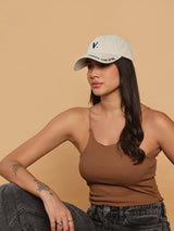 Cream V Embroidered Baseball Cap