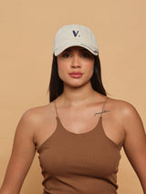Cream V Embroidered Baseball Cap